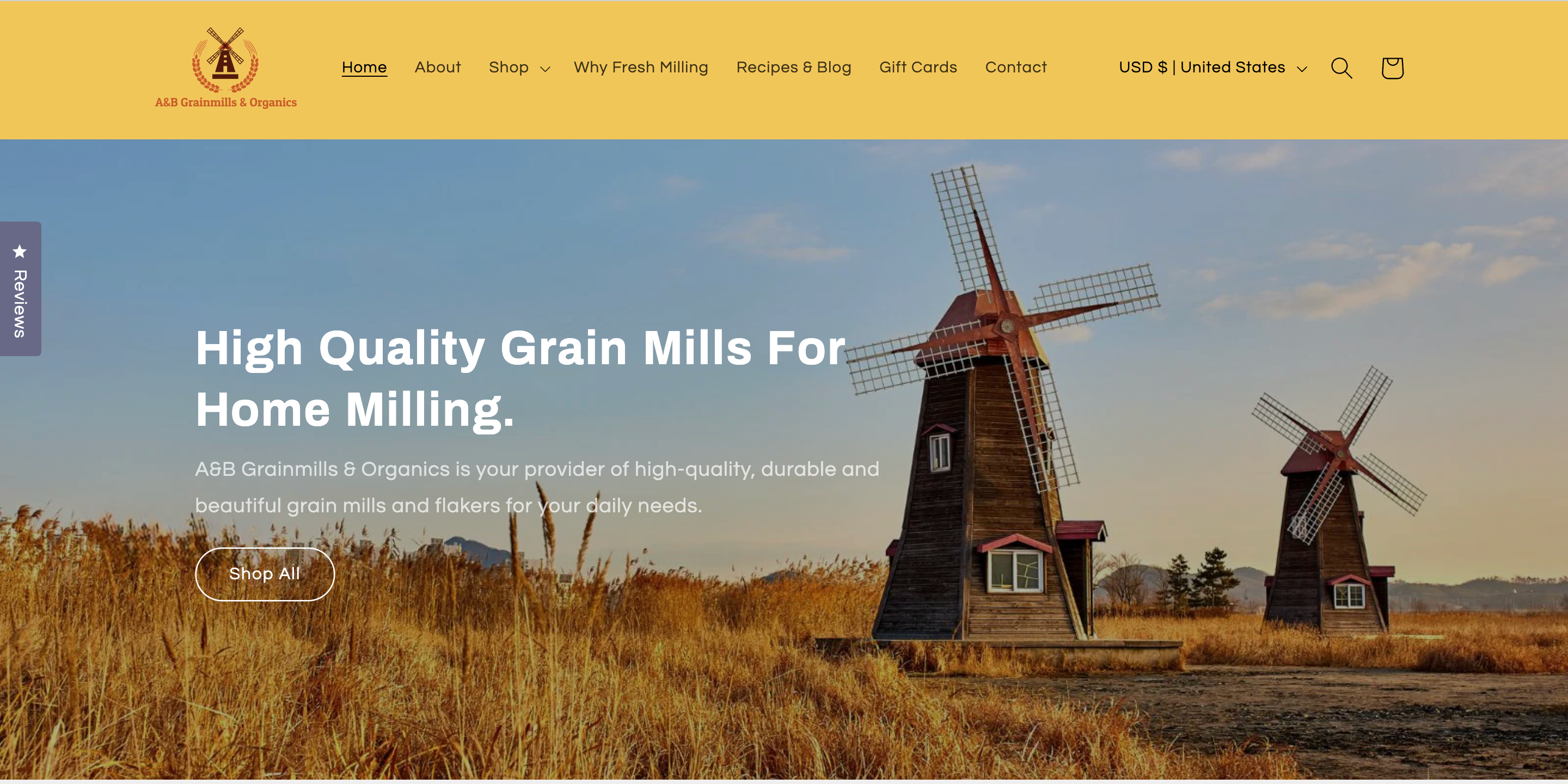 Website design for an online retailer, A&B Grainmills, in New Brunswick