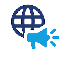 Graphic of a globe and speakerphone