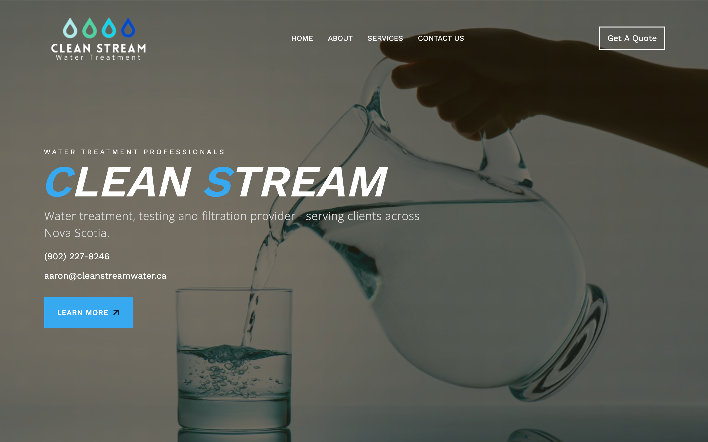 Website design for a construction related company, Clean Stream water treatment, in Nova Scotia