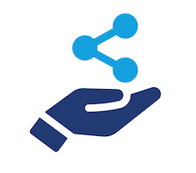 Graphic of a hand holding a connection of lines and points