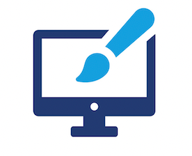 Graphic of a computer screen and paint brush